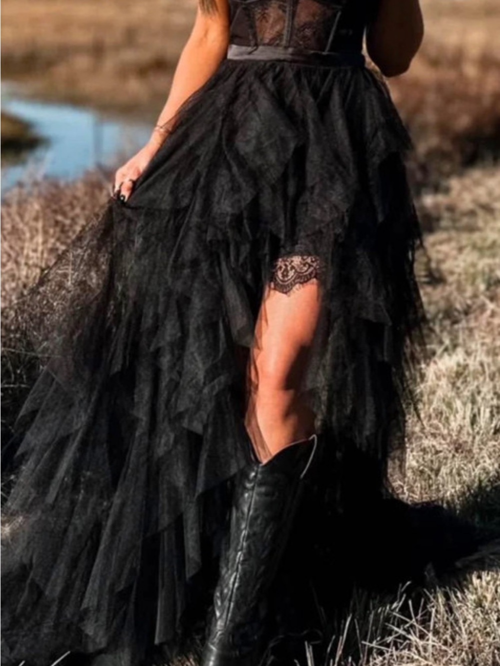 Fashion Nova Black Layered Tulle High-Low Skirt